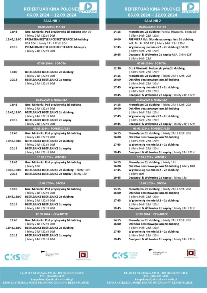 Repertuar kina POLONEZ w Skierniewicach w dniach 6 do 12 września 2024 roku 2 2018429789020240903110547
