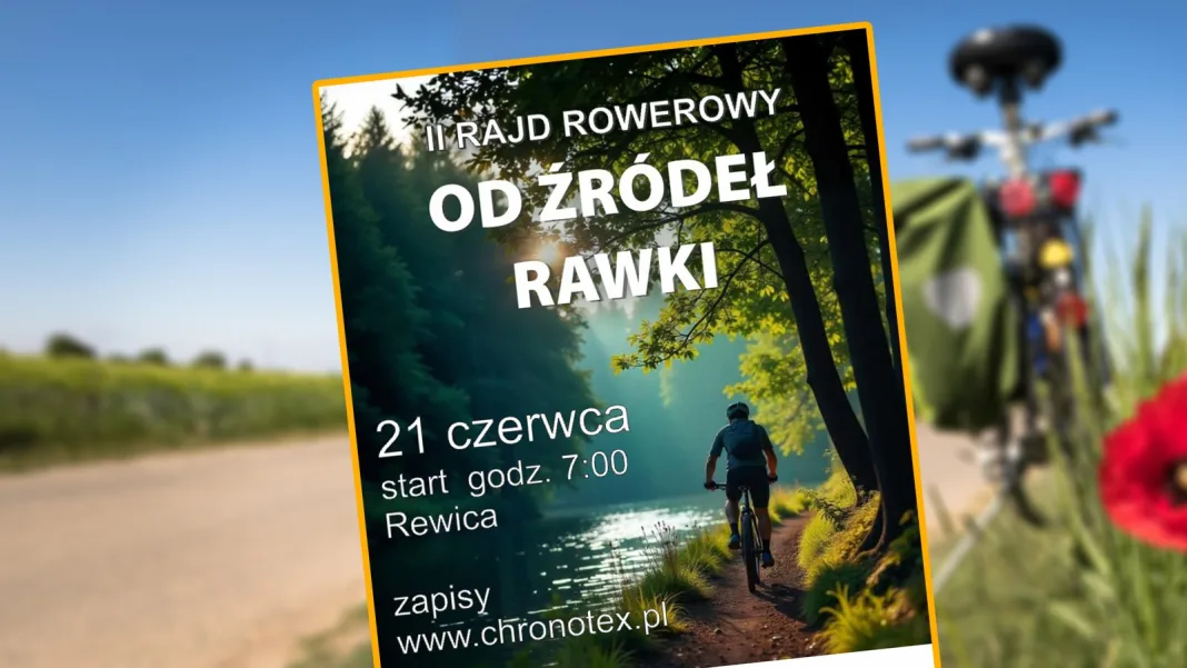 Zdjęcie główne rajdu rowerowego Od Źródeł Rawki – rowerzysta na leśnej trasie