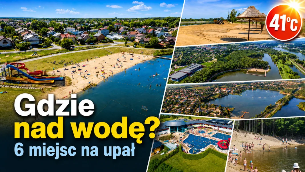Zalew Zadębie w Skierniewicach z plażą i kąpieliskiem w upalny dzień