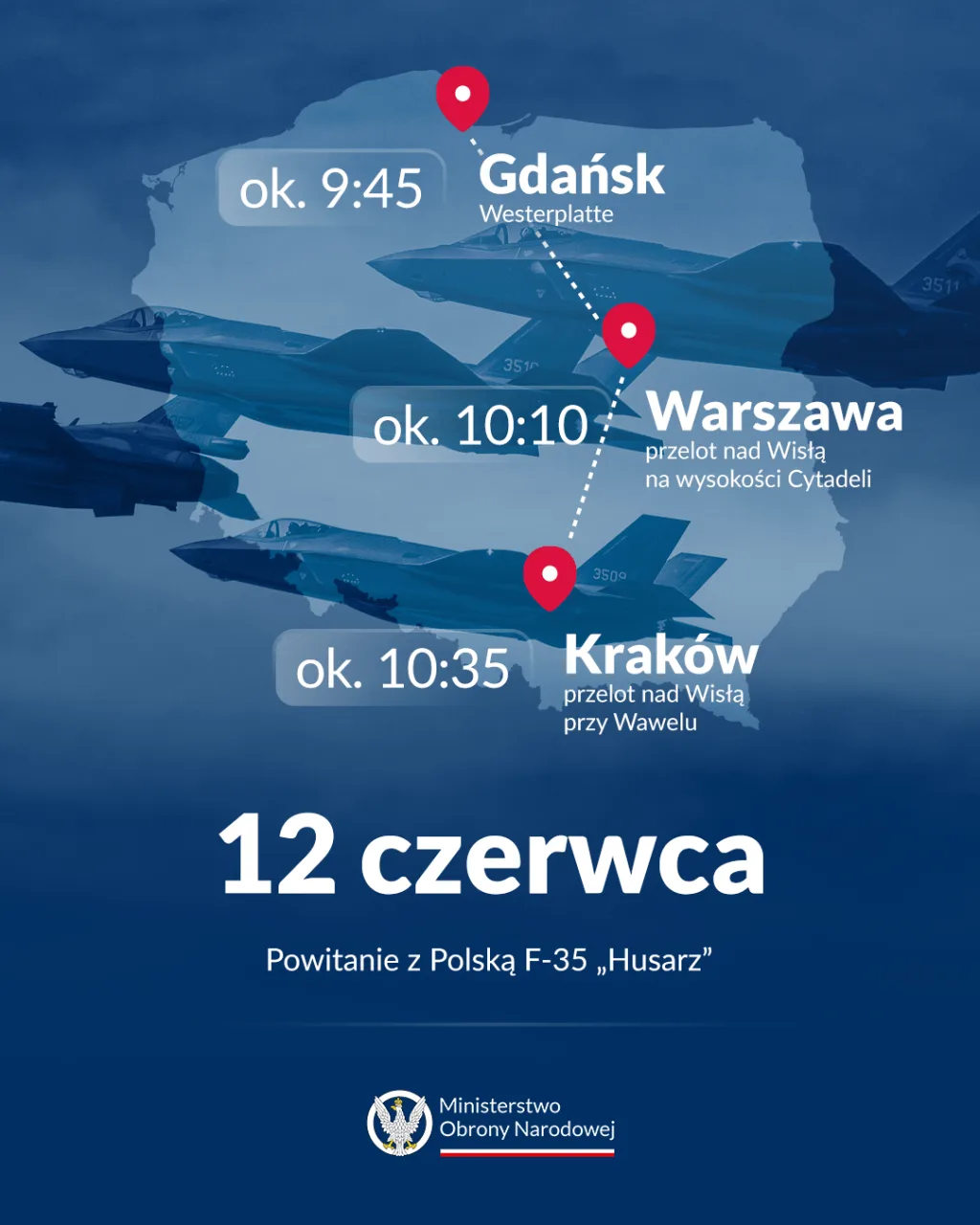 F-35 "Husarz" na polskim niebie. Historyczny przelot najnowocześniejszych myśliwców 2 grafika przelot f 35